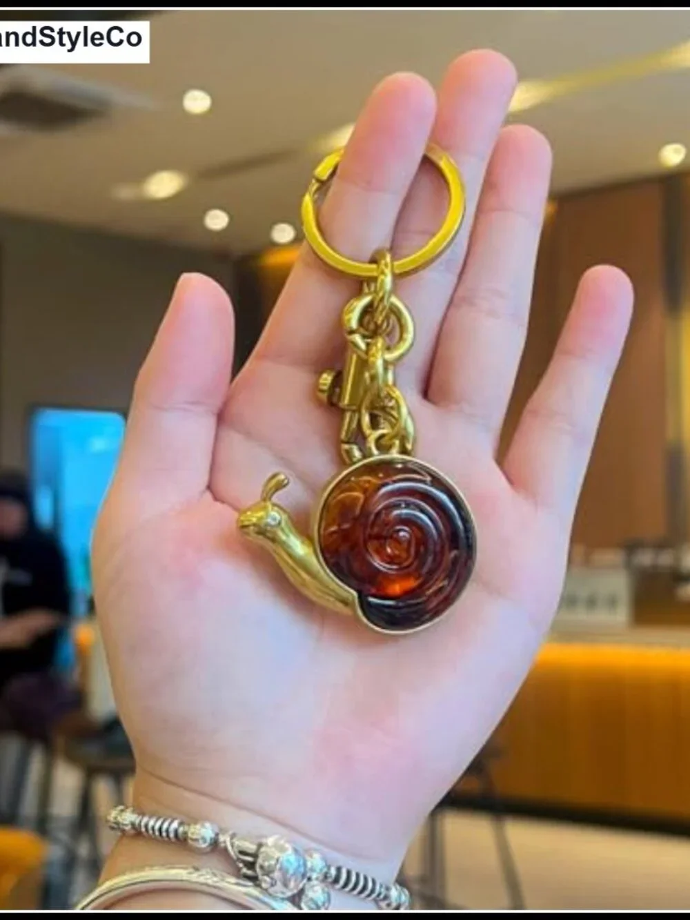 Snail Charm Keychain Bag Purse Cute Resin Gold Brown
